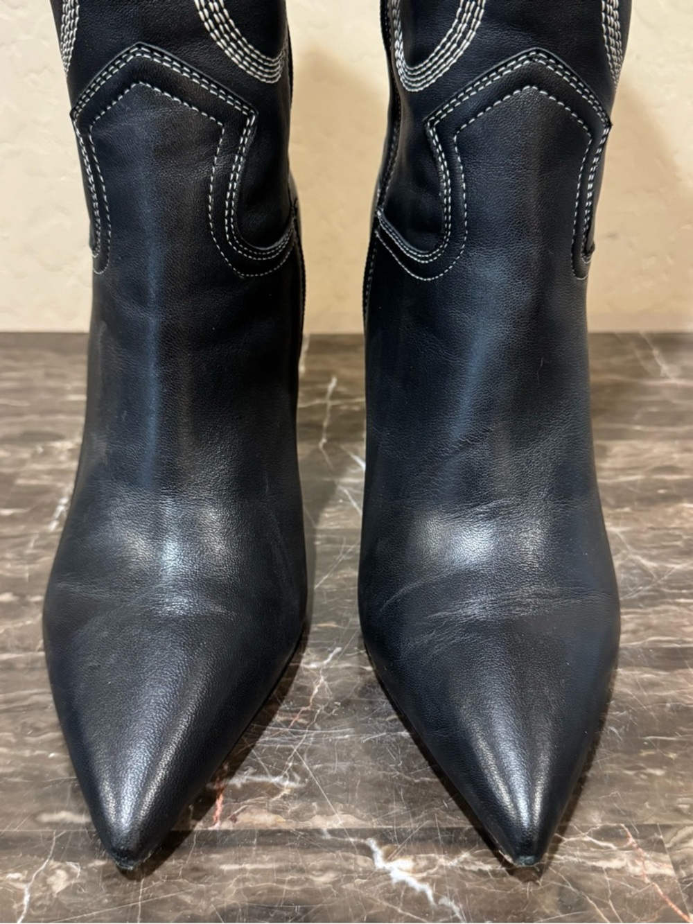 Antonio Melani Embroidered Leather Knee High Heeled Cowboy Boots - Picture 6 of 14